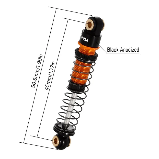 INJORA 45mm Aluminum Threaded Oil Shock Absorbers For 1/24 FMS FCX24 (4pcs) - ORANGE - Image 4