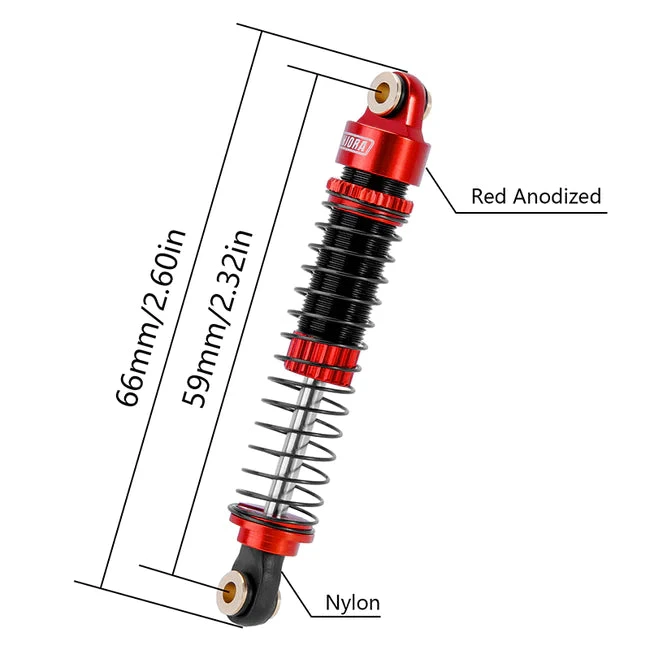 INJORA 59mm Long Threaded Oil Filled Shocks For 1/18 TRX4M (4pcs) - RED - Image 3