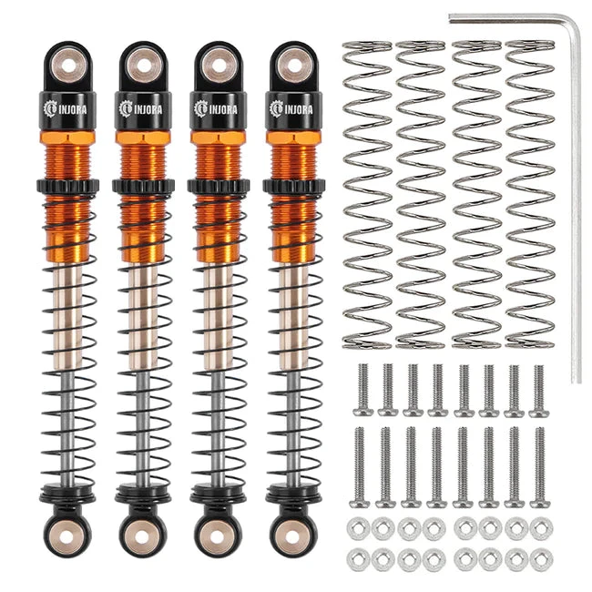 INJORA 51mm Aluminum Long Travel Threaded Double Barrel Shocks For Axial AX24 SCX24 (4pcs) - ORANGE