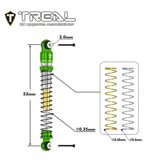 TREAL AX24 Shocks 53mm Aluminum Threaded Shock Adjustable Absorber Oil Damper Compatible With 1/24 Axial AX24 XC-1 Upgrades (GREEN) - Image 2