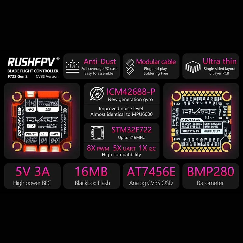 RushFPV BLADE F722 30x30 Flight Controller For Analog V2 Version - Image 3