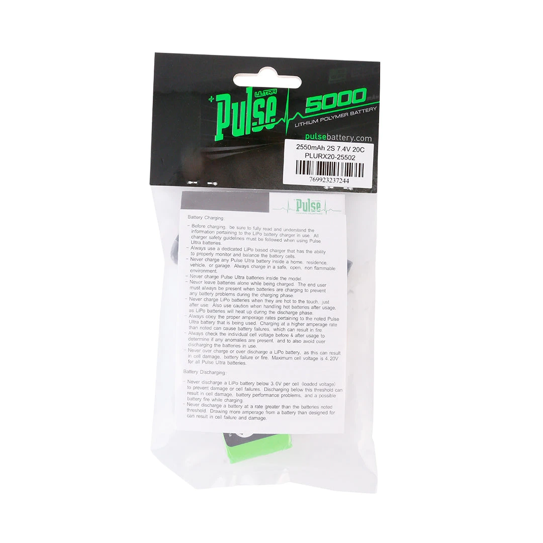 PULSE 2S 2550mAh 20C 7.4V RX LiPo Battery - Image 3