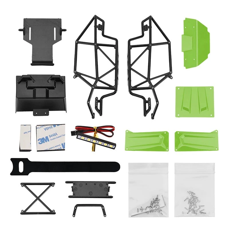 INJORA Nylon Rock Buggy Roll Cage Body Shell Chassis Kit For 1/24 SCX24 Chevrolet Jeep Wrangler Bronco - Green - Image 3