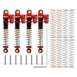 INJORA 43mm Alu Threaded Double Barrel Shocks With Fake Reservoir For Axial SCX24 - Red