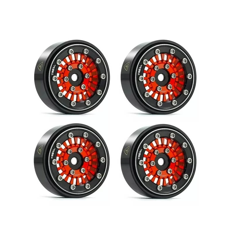 Treal 1.0'' Beadlock Wheels (4pcs) For 1/24 Micro RC SCX24 Bronco Gladiator C10 Deadbolt -Type C (Red)