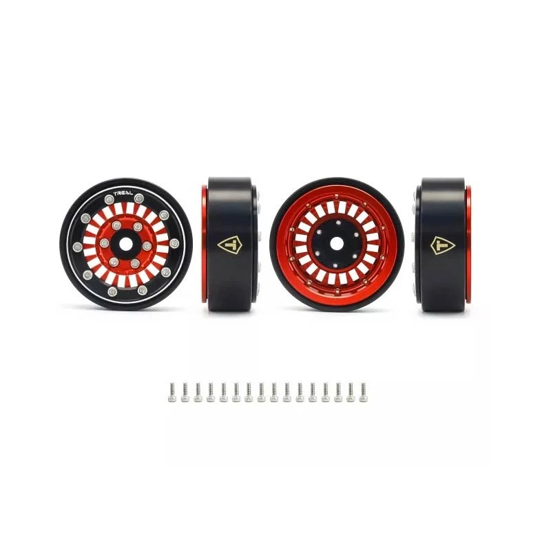 Treal 1.0'' Beadlock Wheels (4pcs) For 1/24 Micro RC SCX24 Bronco Gladiator C10 Deadbolt -Type C (Red) - Image 2