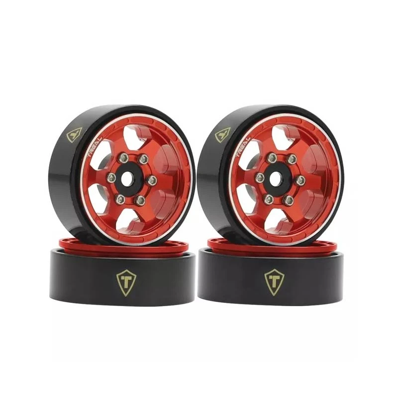 Treal 1.0" Beadlock Wheels (4pcs) Scale-Look Concave Six Spoke Rim Crawler Wheels For Axial SCX24 - Type D (Red)