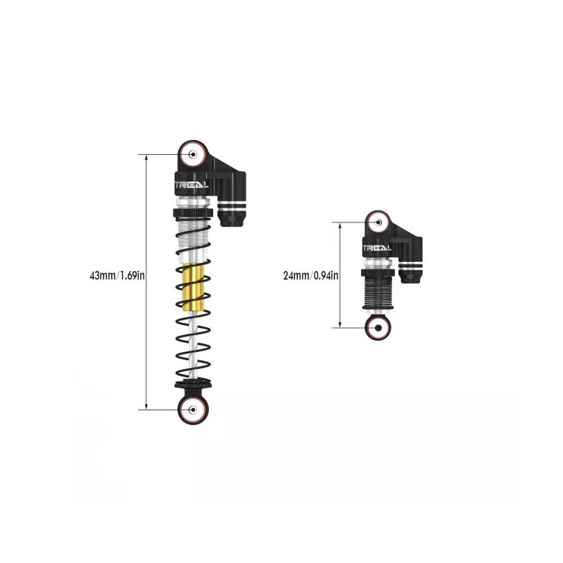 Treal 43mm Tele Shock Vibration Damper For 1/24 Axial SCX24 Bronco Gladiator C10 Deadbolt (Black) - Image 2