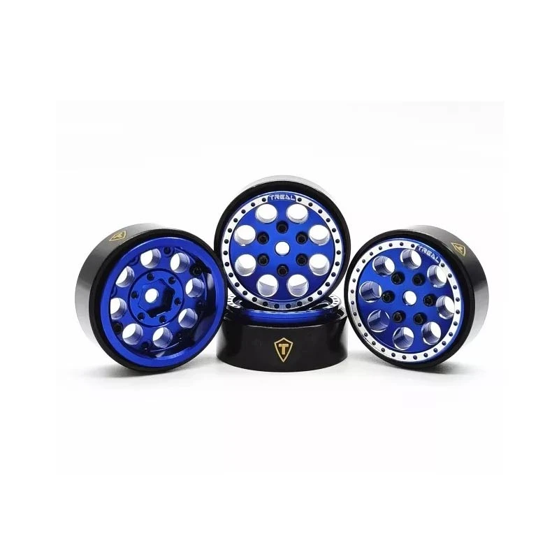 Treal 1.0 Beadlock Wheels (4pcs) For Axial SCX24 1/24 Crawler Brass Ring (Blue) - Image 2