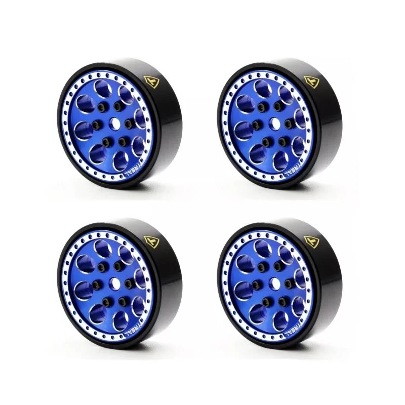Treal 1.0 Beadlock Wheels (4pcs) For Axial SCX24 1/24 Crawler Brass Ring (Blue)