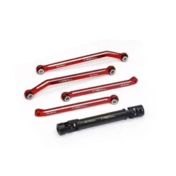 Treal Alu 7075 Extended Rear Suspension Links Kit (+12mm) & Rear Center Drive Shaft Stretch Kit For FMS FCX24 (Red)