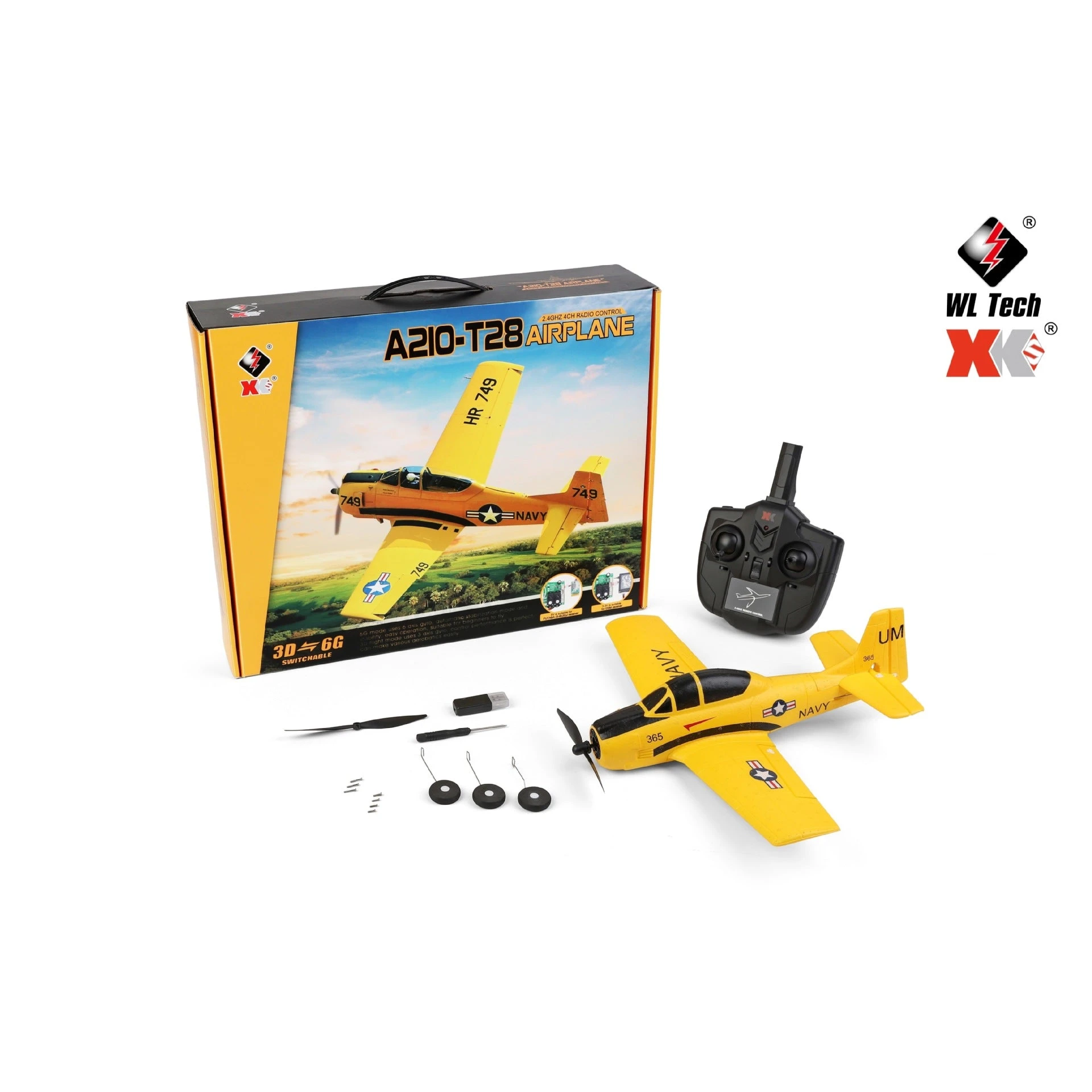 XK A210 T-28 380mm Wingspan 2.4GHz 4CH 3D/6G Mode Switchable 6-Axis Gyro RC Airplane RTF - Image 11