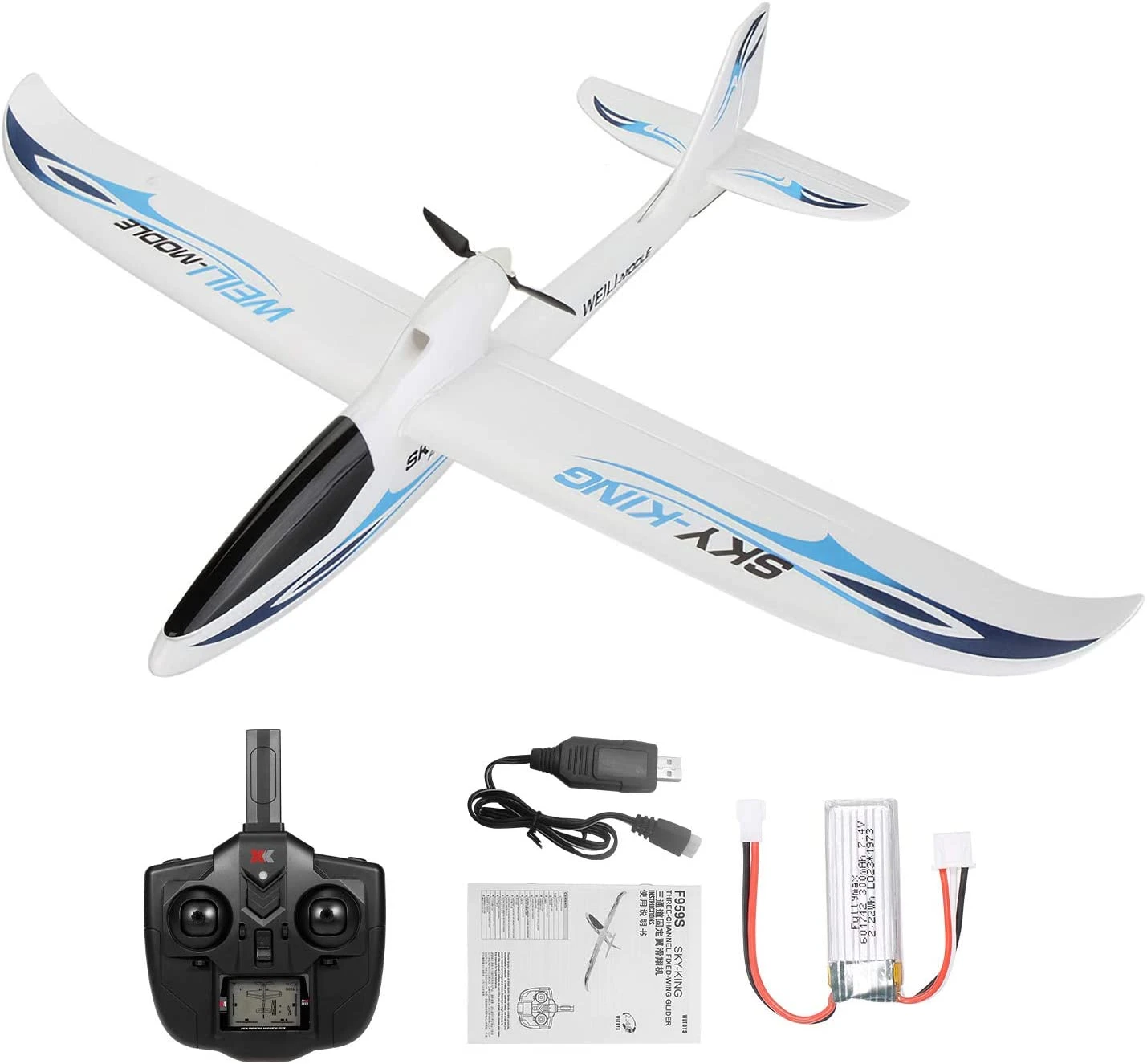 XK F959S Sky-King 750mm Wingspan 2.4GHz 3CH 6 Gyro RC Airplane RTF - Blue - Image 8