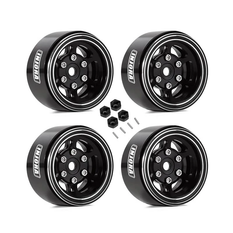 INJORA 1.0" 6-Spoke CNC Aluminum Beadlock Wheel Rim For 1/24 RC Crawlers (4)