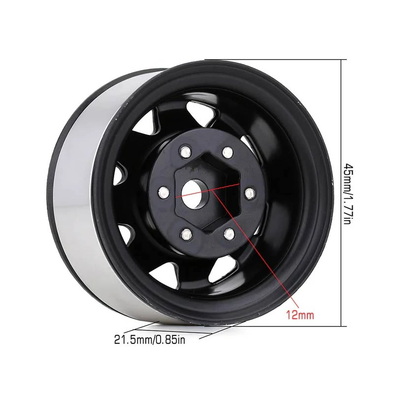 INJORA 1.55" Metal Beadlock Wheel Rims For 1/10 RC Crawler Car (Black) - Image 2