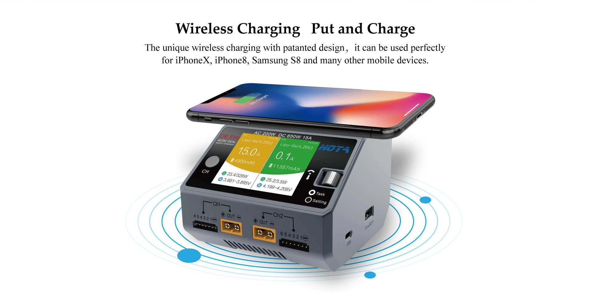 HOTA D6 Pro Wireless AC/DC Charger - Transparent Green - Image 5