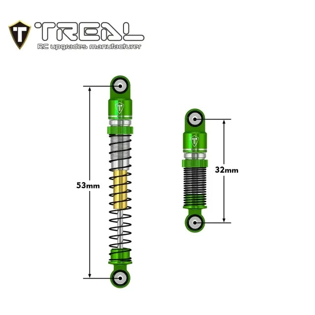 TREAL AX24 Shocks 53mm Aluminum Threaded Shock Adjustable Absorber Oil Damper Compatible With 1/24 Axial AX24 XC-1 Upgrades (GREEN) - Image 3